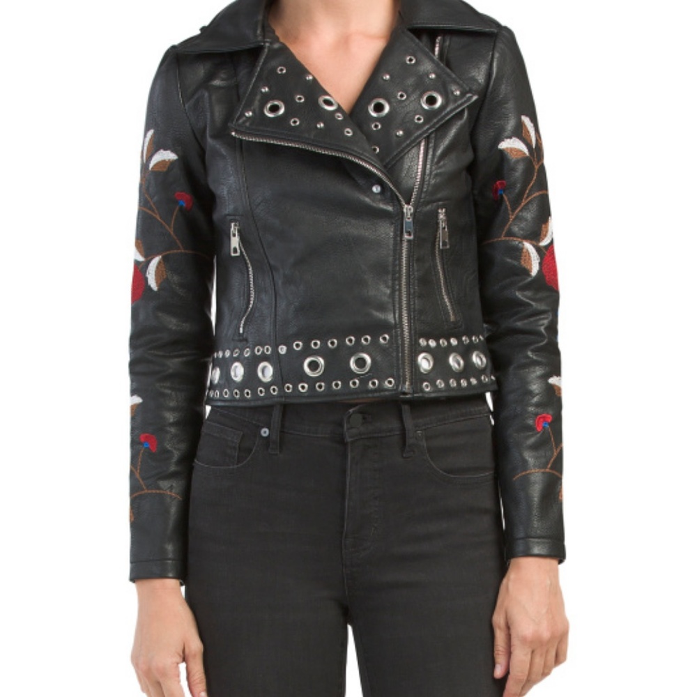 Romeo&Juliet Couture Embroidered Fx Leather Jacket - Picture 2 of 5